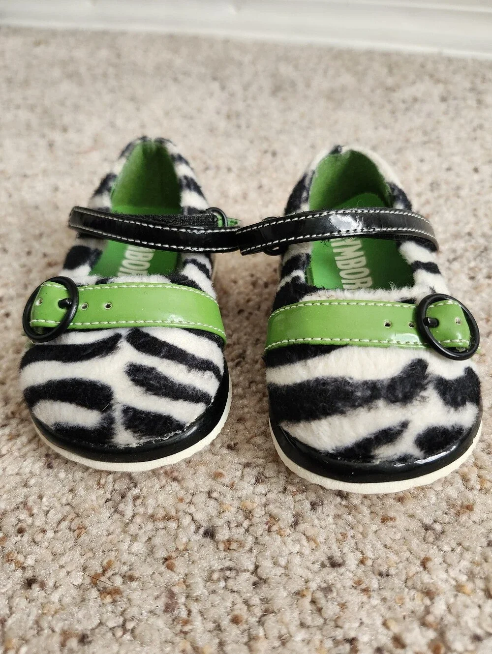 Baby Girl Y2k Zebra Print & Green Mary Jane Shoes